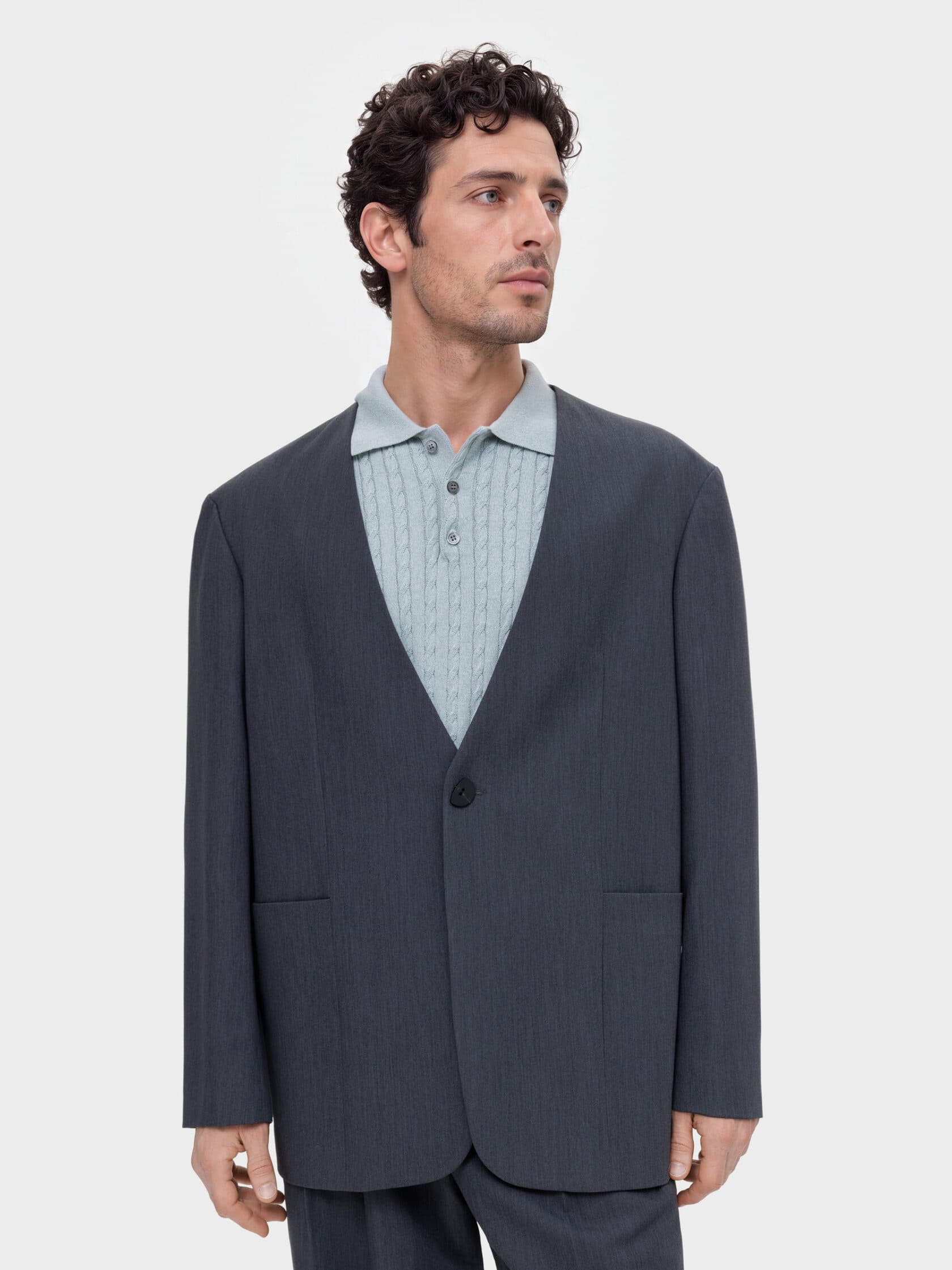 Костюм Collarless серого цвета — фото 2